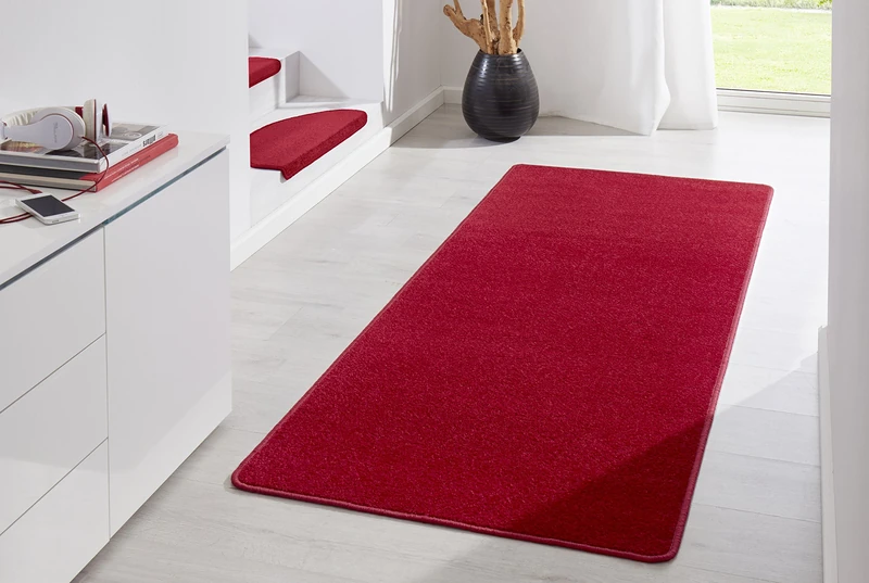 Hanse Home Indoor Rug Fancy - Living Room Rug Plain Modern Velour Rug for Dining Room, Living Room, Children's Room, Hallway, Bedroom, Kitchen - Red, 80 x 300 cm - Image 1