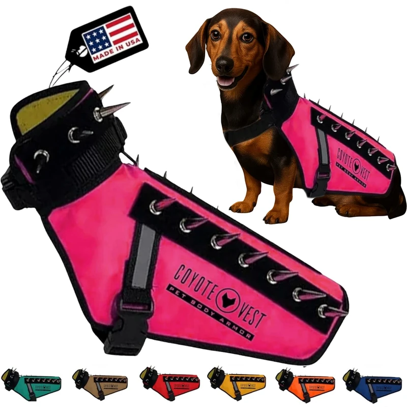 CoyoteVest Dog Harness Protection Vest, Reflective Dog Accessories with Spikes to Shield Your Pet from Raptor and Animal Attacks, Proudly Made in America (XX-Small, Pink)