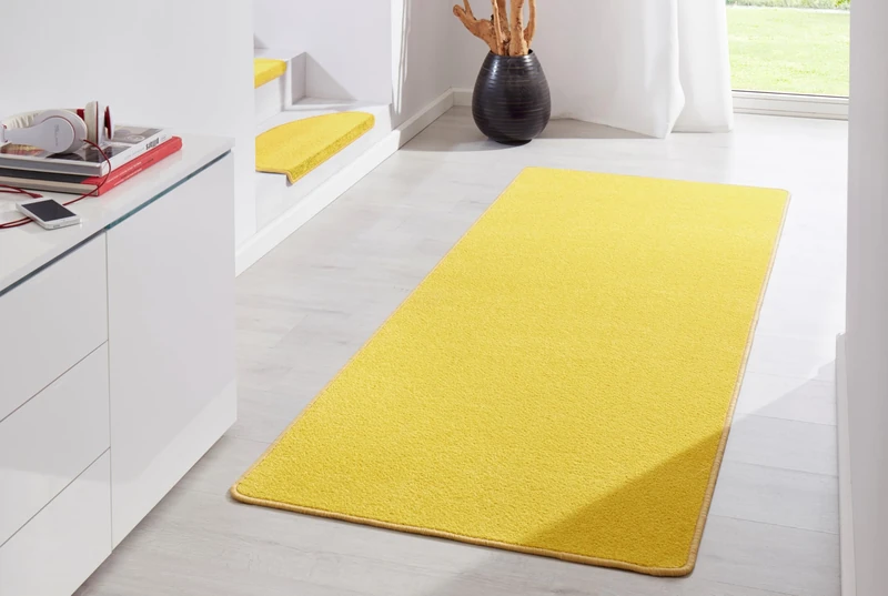Hanse Home Indoor Rug Fancy - Living Room Rug Plain Modern Velour Rug for Dining Room, Living Room, Children's Room, Hallway, Bedroom, Kitchen - Yellow, 80 x 300 cm