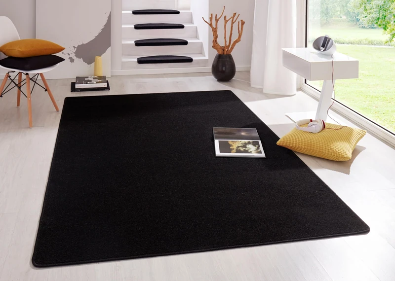 HANSE Home Indoor Fancy Rug - Living Room Rug Plain Modern Velour Rug for Dining Room, Living Room, Children's Room, Hallway, Bedroom, Kitchen - Black, 80 x 150 cm