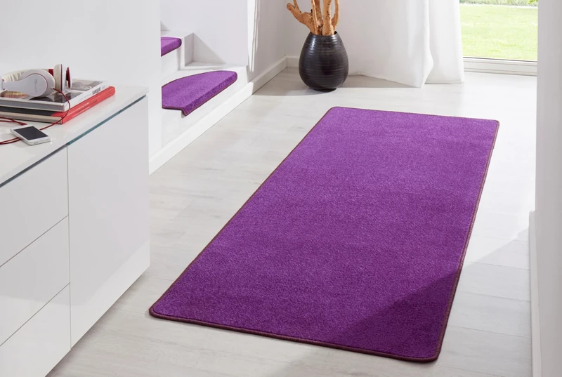 Hanse Home Indoor Rug Fancy - Living Room Rug Plain Modern Velour Rug for Dining Room, Living Room, Children's Room, Hallway, Bedroom, Kitchen - Purple, 80 x 300 cm
