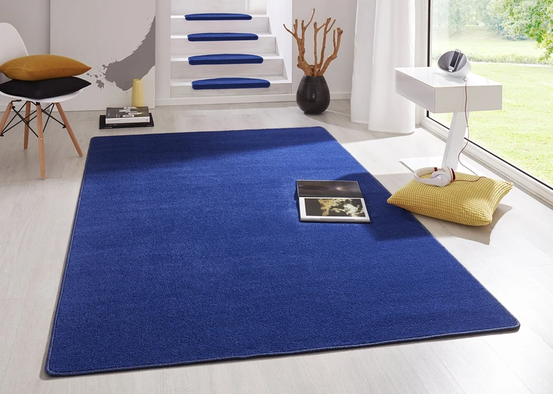 Hanse Home Indoor Rug Fancy - Living Room Rug Plain Modern Velour Rug for Dining Room, Living Room, Children's Room, Hallway, Bedroom, Kitchen - Blue, 80 x 150 cm