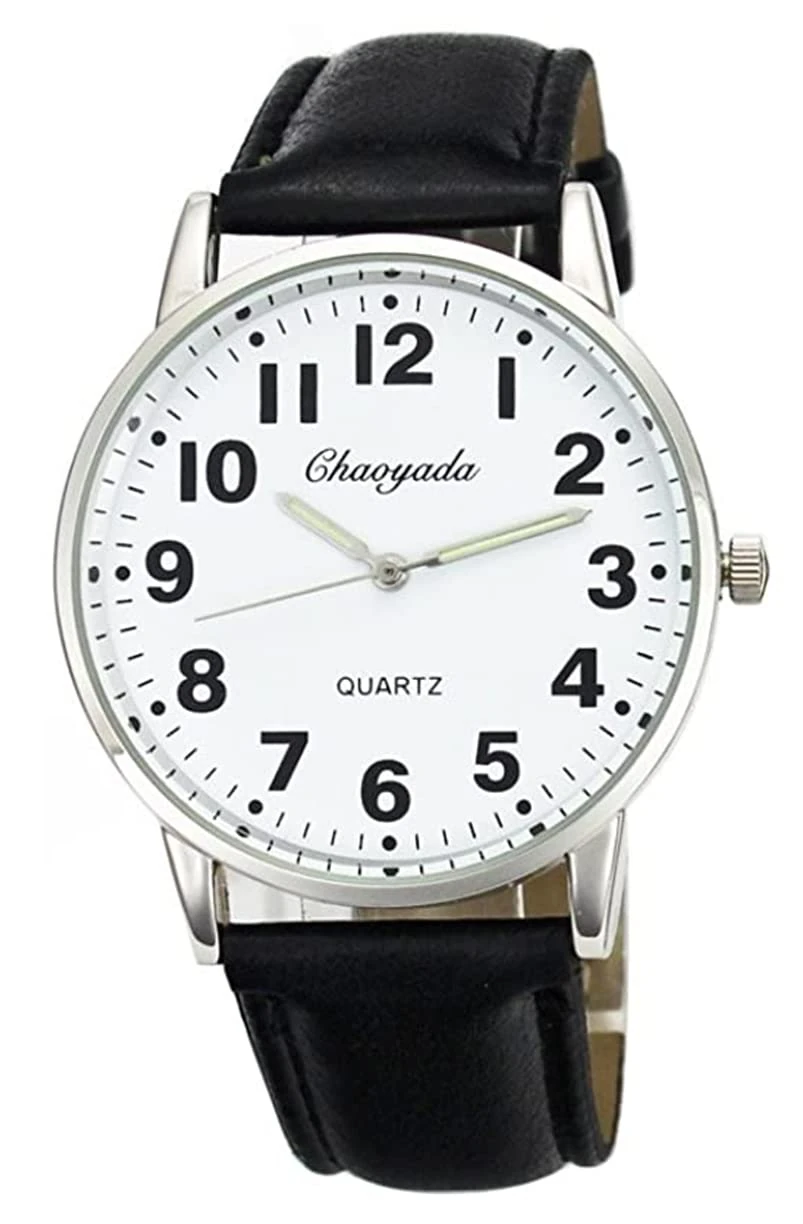 Men Women Casual Simple Black White Leather Deals Large Numbers Analog Quartz Wrist Watch, black, Quartz Movement