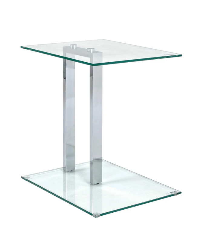 HAKU Möbel End Table Chrome, Metal, Tempered Glass 8 mm - Size: W 45 cm X H 50 cm X D 35 cm, Style: Modern