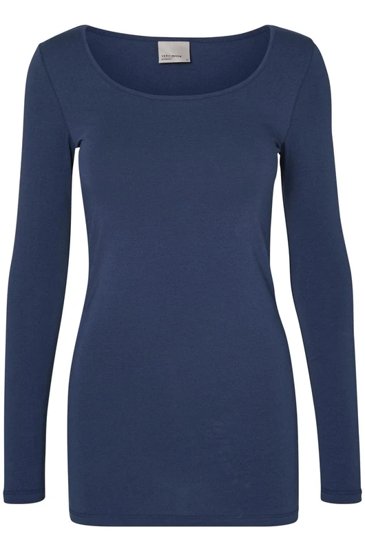 Vero Moda Women's Vmmaxi My Soft U-neck Noos Long Sleeve Top, Black Iris, XXL UK
