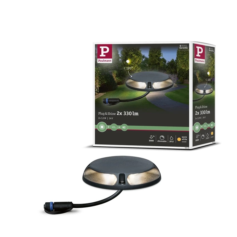 Paulmann 93920 Outdoor Plug & Shine Ground Surface-Mounted luminaire IP67 2x350lm 3000K 2x3W 24V 180° Anthracite alu