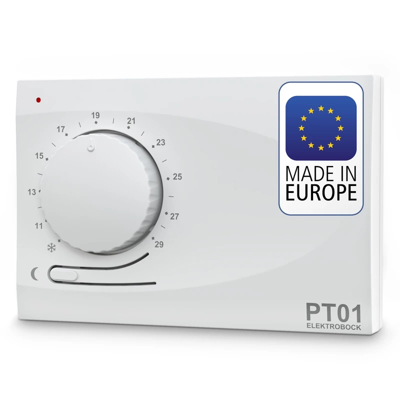 Elektrobock PT01 Wall Thermostat – No Programming Required – Battery Operated (2 x AA) – Easy to Use with Automatic Night Lowering – Suitable for All Boiler Types