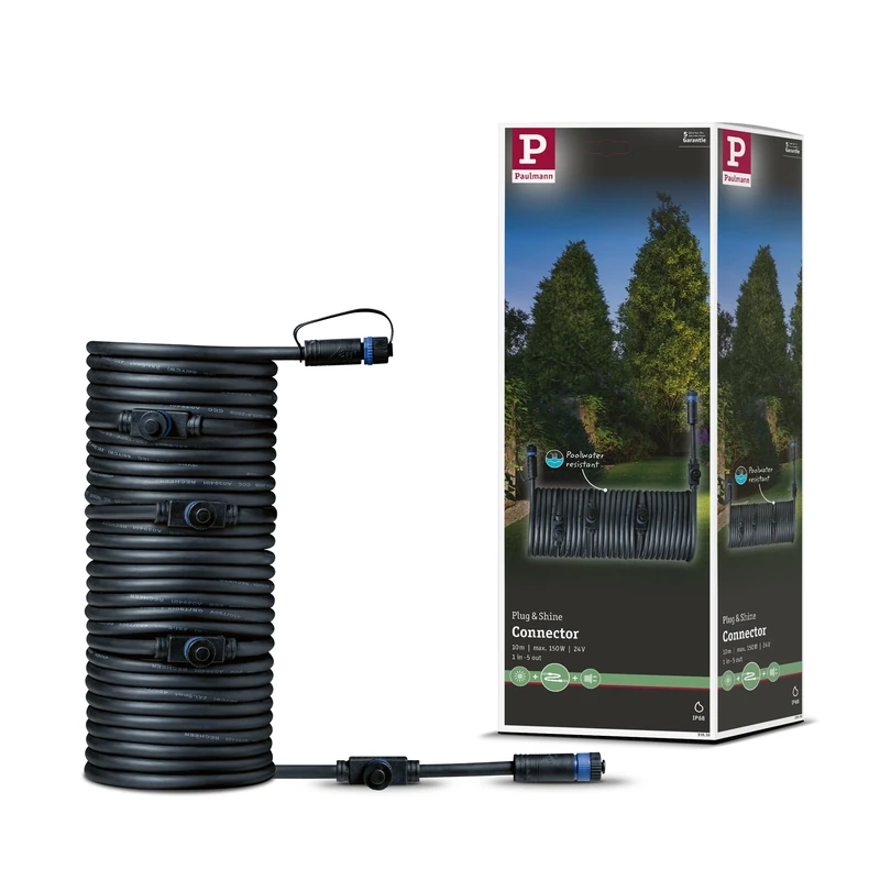 Paulmann 93930 Outdoor Plug & Shine Cable IP68 10m 1 in-5 Out 2x1,5mm² Black Plastic, 1000 x 1.5 x 1.5 cm