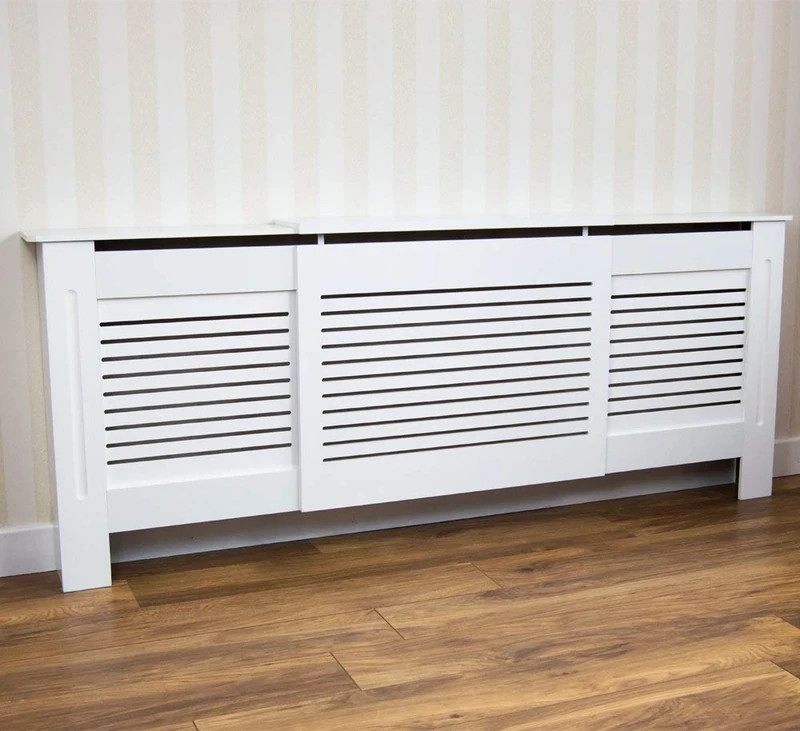 Chelsea White Radiator Cover Protector with Shelf - Grid Pattern - Modern by Vida Designs