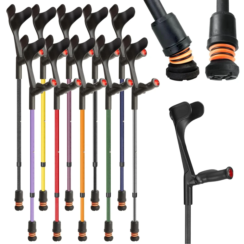 Flexyfoot Shock Absorbing Comfy Grip Adjustable Crutch – Improves Safety, Improves Comfort, Reduces Shocks & Jarring – Black – Right Handed