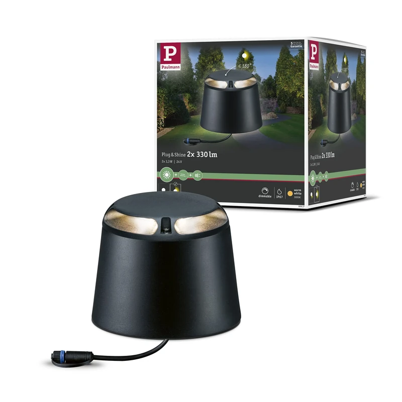 Paulmann 93917 Outdoor Plug & Shine Ground Surface-Mounted luminaire IP67 2x350lm 3000K 2x3W 24V 180° Anthracite alu