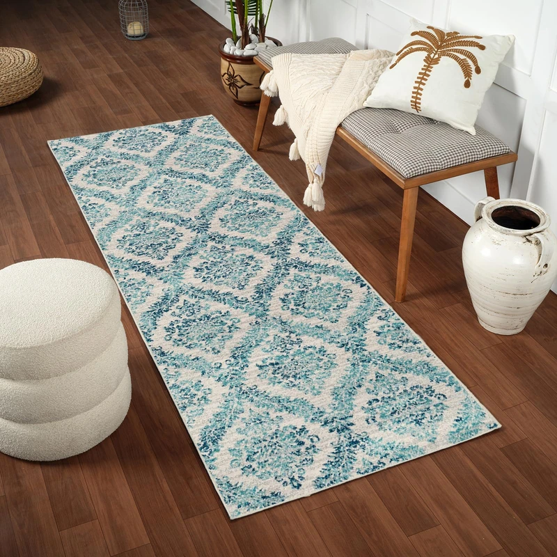 Livabliss Truchas Geometric Rug - Scandi Runner Rugs Living Room 80x220 cm, Hallway, Kitchen - Neutral, Patterned Carpet Runners, Boho Style, Easy Care - Large Rug, Brown, Ivory, Grey, Teal, Navy - Image 1