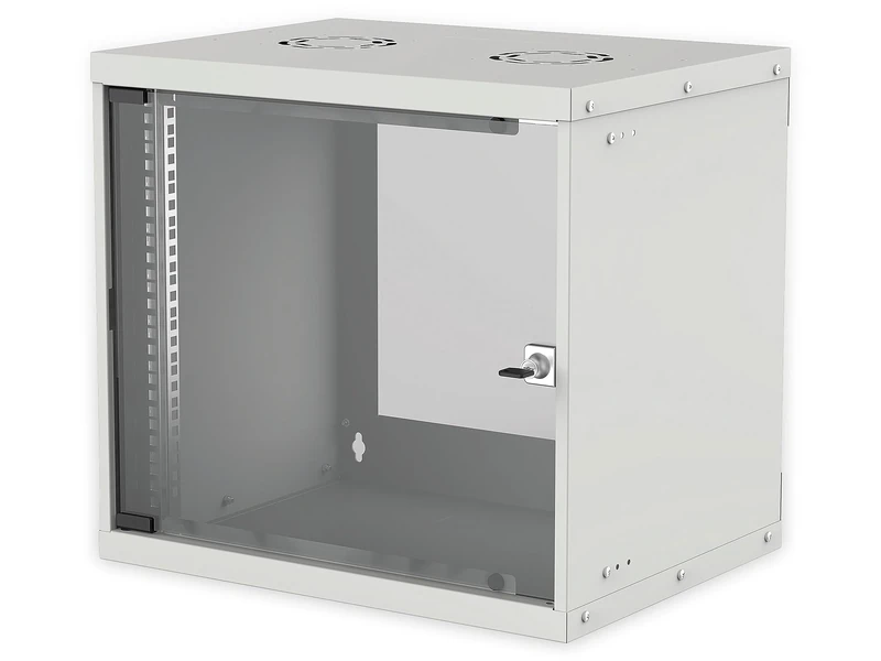 Intellinet Network Cabinet, Wall Mount (Basic), 9U, 560 mm Deep, Grey, Flatpack, Max 50 kg, Glass Door, 19 Inch, Three Year Warranty