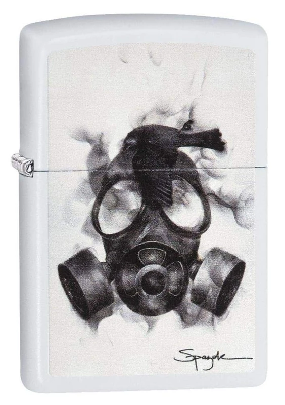 Zippo Windproof Lighter - Spazuk Gas Mask - White Matte - Colour Image - Refillable - Reusable - Windproof Design - Gift Box - Metal - Made in USA