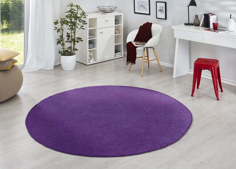 HANSE Home Fancy Round Rug - Living Room Rug Plain Modern Velour Rug for Dining Room, Living Room, Children's Room, Hallway, Bedroom, Kitchen - Purple, Diameter 133 cm