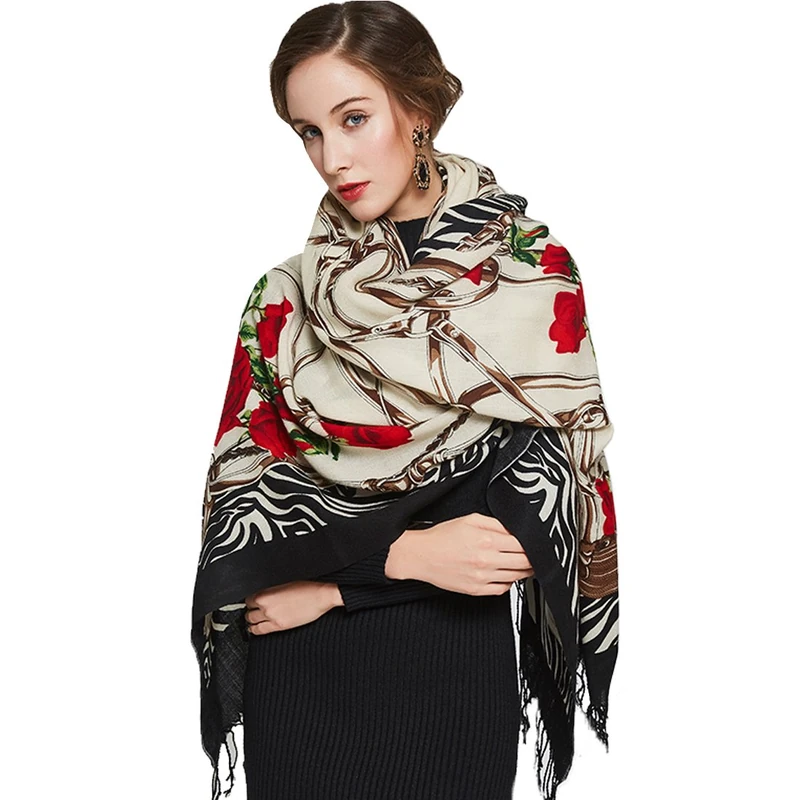 DANA XU Luxury 100% Pure Wool Oversized Extra Large Warm Floral Cashmere Pashmina Scarf Shawl And Wrap For Women Blanket Cape, A 11 Multicolor, 96 * 42 INCHES