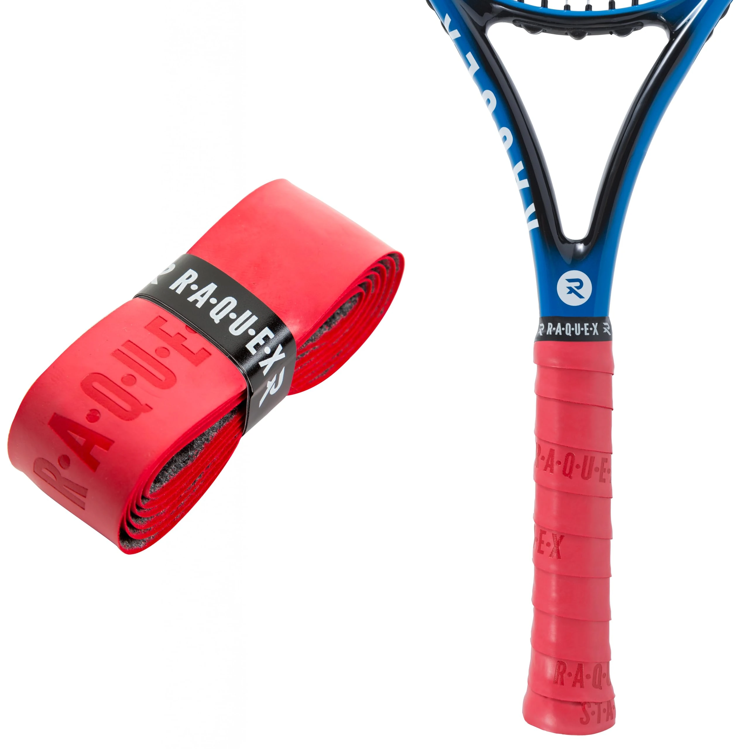 Raquex Enhance Replacement Racket Grip: Tennis Grip, Badminton, Squash Grip Tape, Padel, Pickleball. 14 Colours. Premium, Self-Adhesive Tennis Racquet Grip with Finishing Tape (Red, 1 Grip)