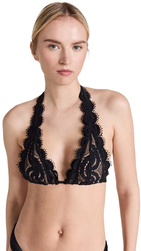 PilyQ Womens Midnight Gold Halter Plunging Bikini Swim Top Black M