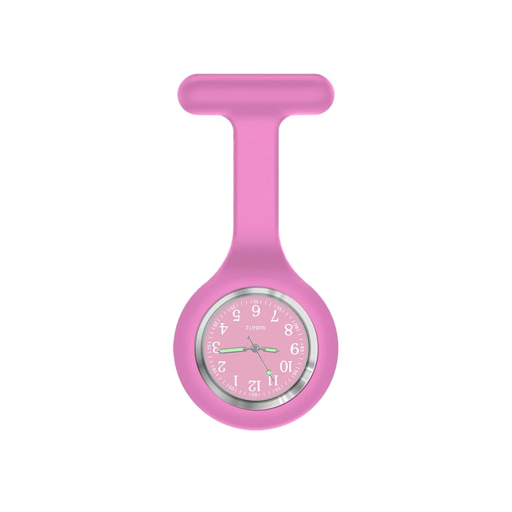 Nurse Watch Brooch, Silicone with Pin/Clip, Glow in Dark Design, Health Care Nurse Doctor Paramedic Medical Brooch Fob Watch (Pink)