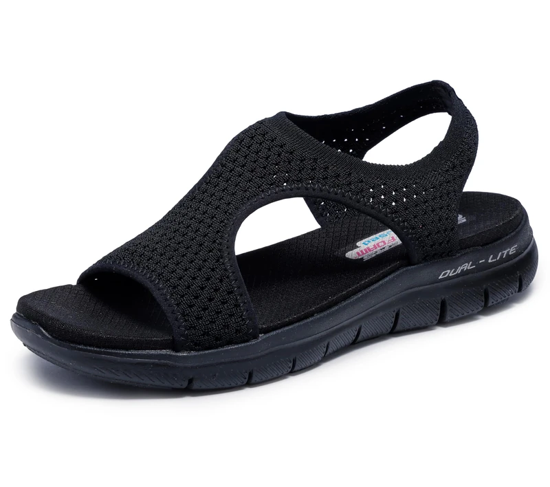 Skechers Women's Flex Appeal 2.0-Deja Vu Sport Sandal, Black/Black, 7 UK