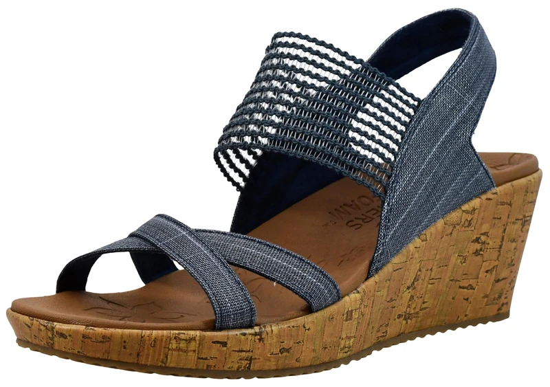Skechers Women's Beverlee-High Tea Wedge Sandal, Navy, 3.5 UK