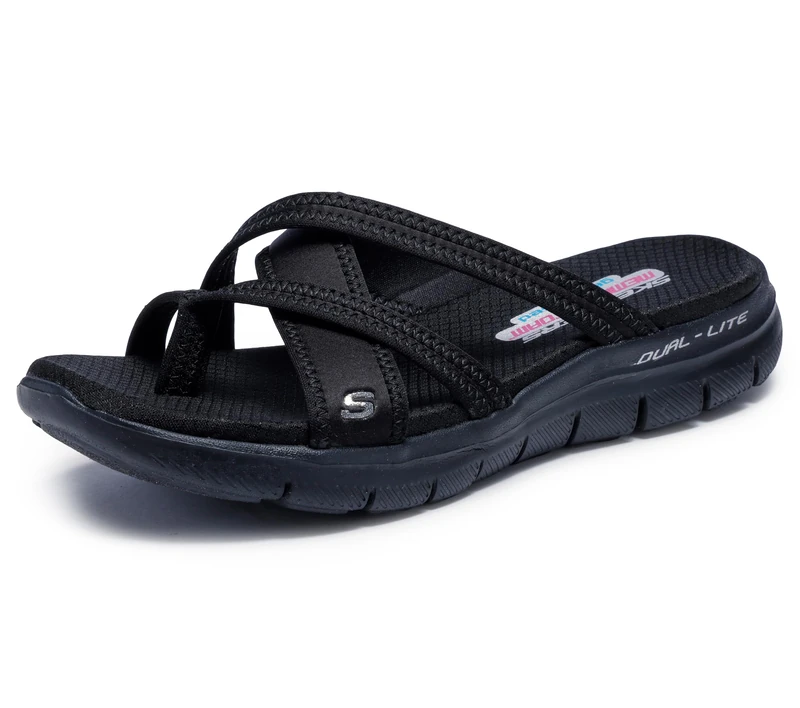Skechers Women's Flex Appeal 2.0-Start Up Sport Sandal, Black/Black, 8 UK