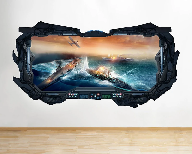 F232 Battle Boats War Airplane Boys Window Wall Decal 3D Art Stickers Vinyl RoomKids Bedroom Baby Nursery Cool Livingroom Hall Boys Girls