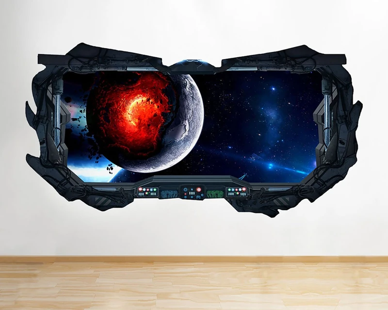 D987 Planet Fire Asteroids Space Window Wall Decal 3D Art Stickers Vinyl RoomKids Bedroom Baby Nursery Cool Livingroom Hall Boys Girls