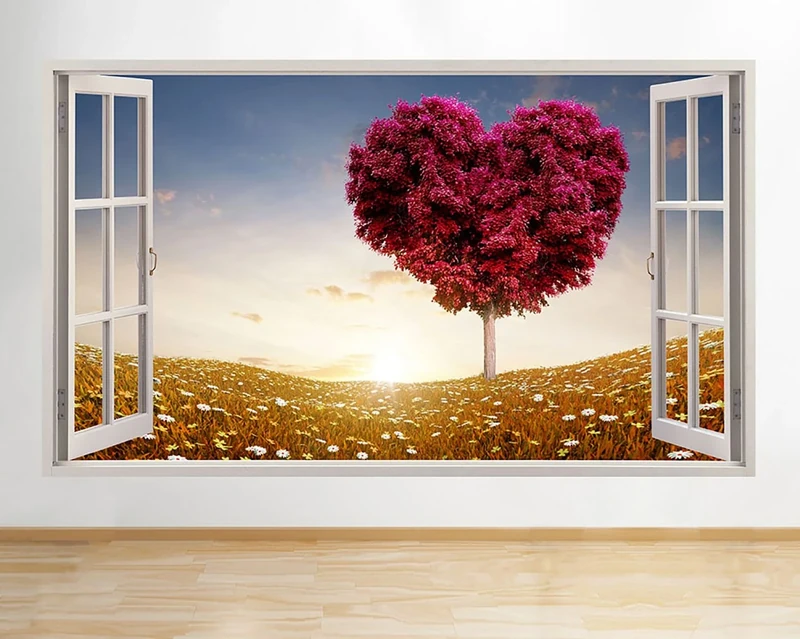 F527 Heart Nature Tree Country Hall Window Wall Decal 3D Art Stickers Vinyl RoomKids Bedroom Baby Nursery Cool Livingroom Hall Boys Girls