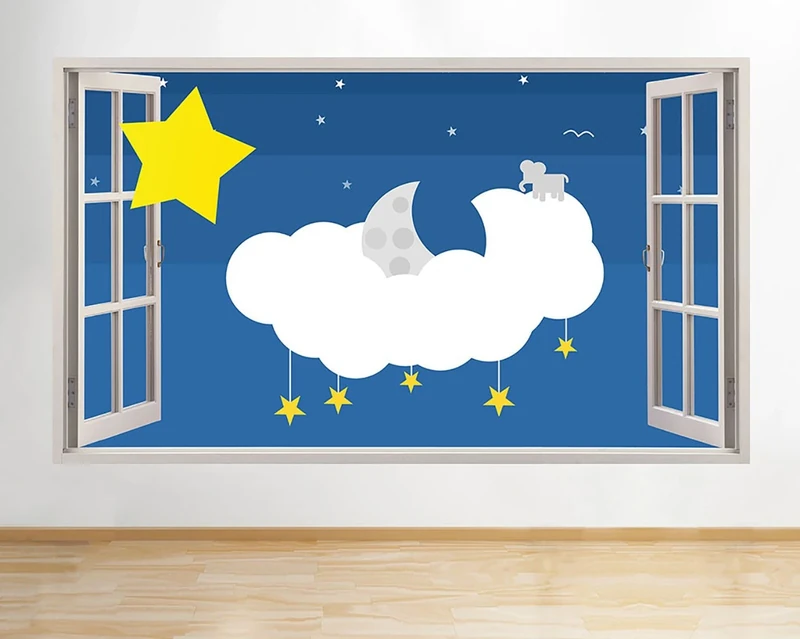 F147 Cartoon Moon Night Nursery Window Wall Decal 3D Art Stickers Vinyl RoomKids Bedroom Baby Nursery Cool Livingroom Hall Boys Girls