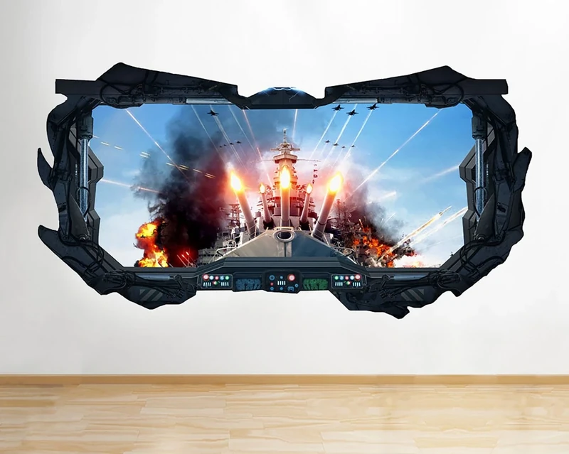 F887 Ship Machine Gun Fighter Jets Window Wall Decal 3D Art Stickers Vinyl RoomKids Bedroom Baby Nursery Cool Livingroom Hall Boys Girls