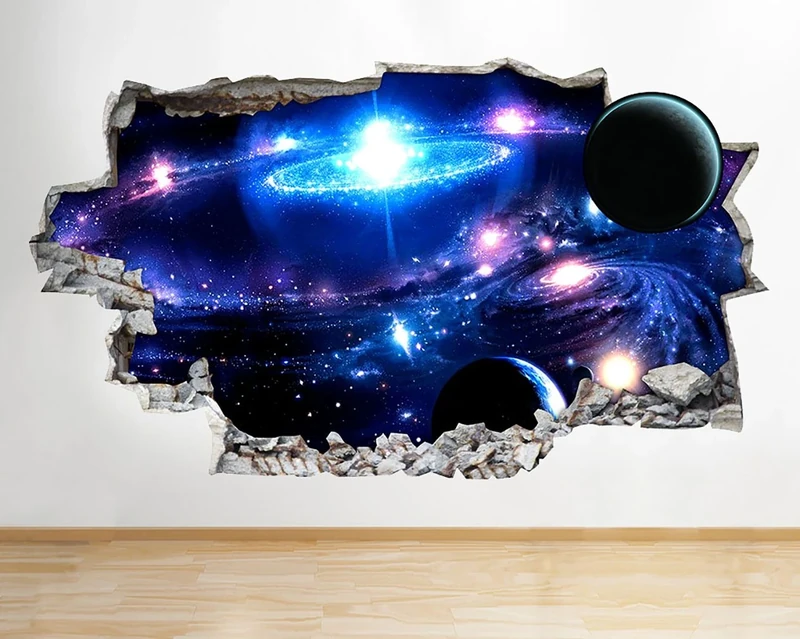 F327 Space Nebula Galaxy Universe Smashed Wall Decal 3D Art Stickers Vinyl RoomKids Bedroom Baby Nursery Cool Livingroom Hall Boys Girls