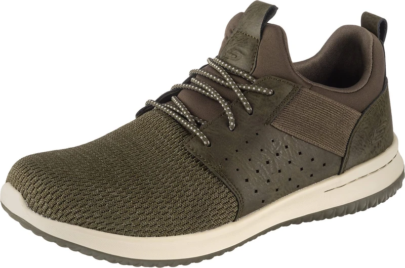 Skechers Men's Delson Camben Trainers, Olive Mesh W Synthetic, 6.5 UK