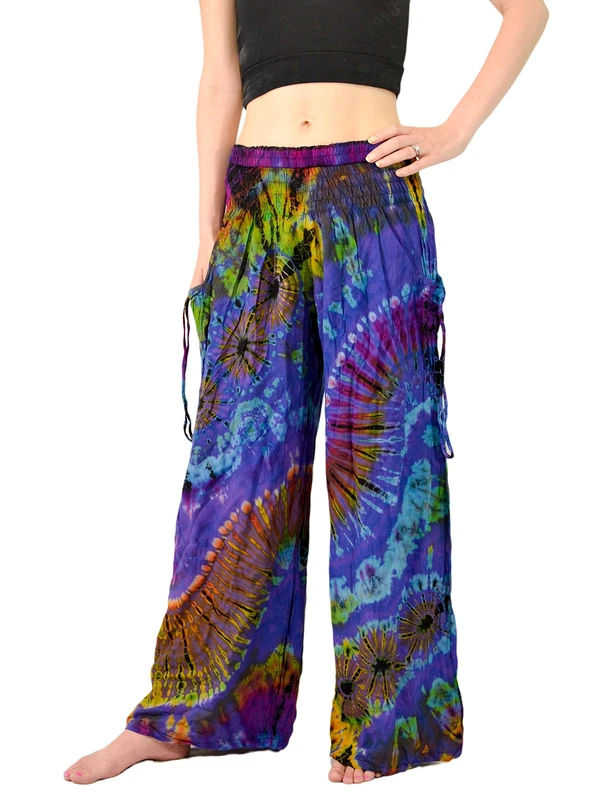 Orient Trail Women's Bohemian Yoga Wide Leg Palazzo Tie Dye Pants XL Sea Blue