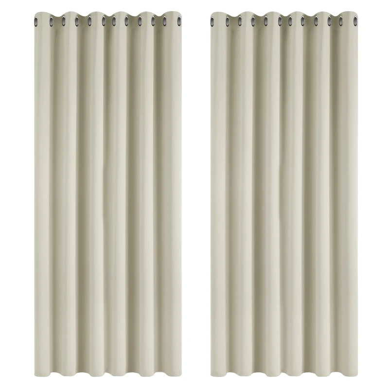 Deconovo Bedroom Room Darkening Curtains Super Soft Thermal Insulated Eyelet Room Darkening Curtains for Kids 90 x 90 Inch Light Beige 2 Panels