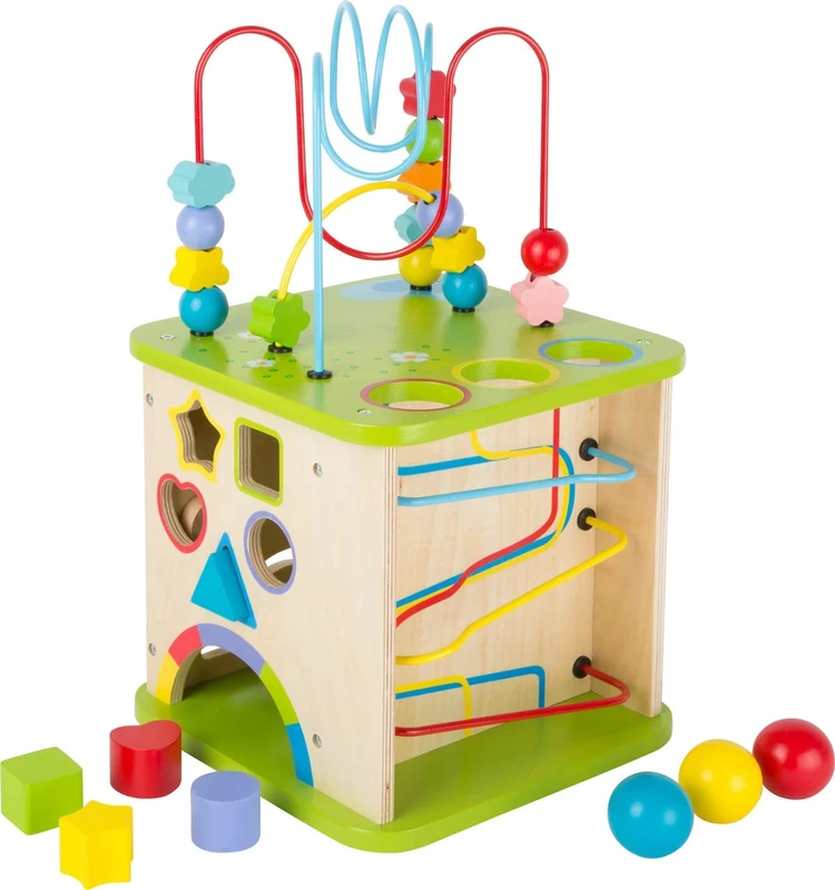 small foot 10605 wooden motoric cube with five sides of fun, incl. motoric loops and ball track