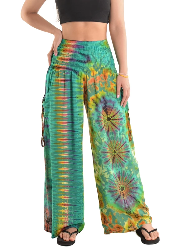 Orient Trail Women's Bohemian Yoga Wide Leg Palazzo Tie Dye Pants XL Eagle Green - Image 1