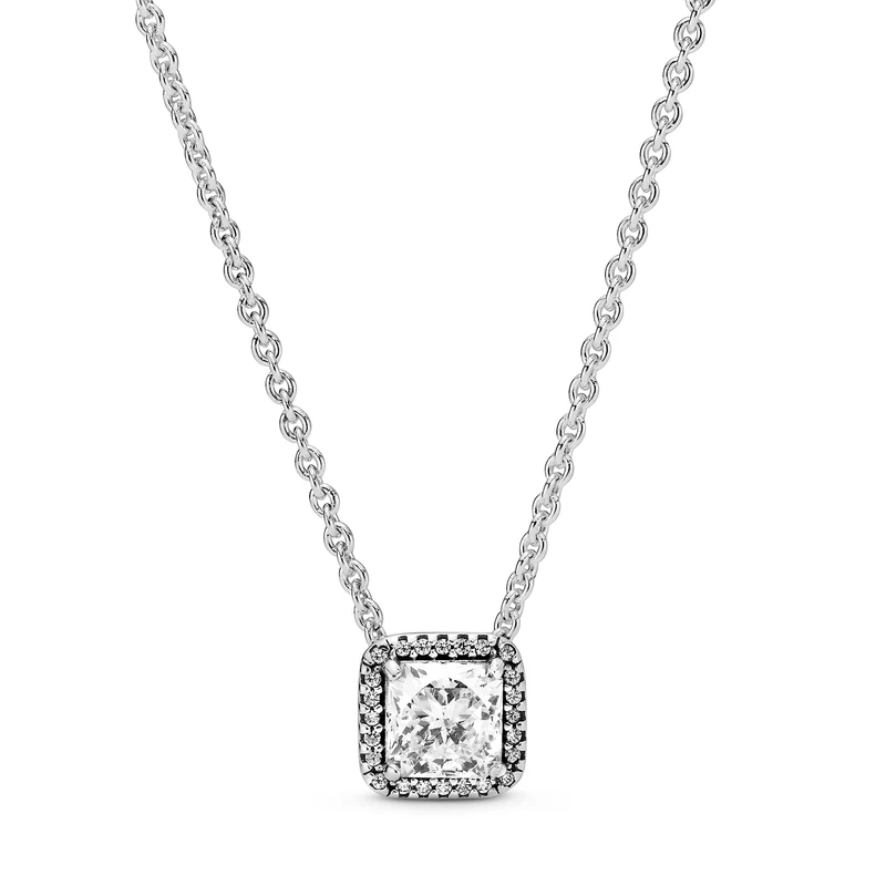 PANDORA Timeless Women's Sterling Silver Square Sparkle Halo Cubic Zirconia Pendant Necklace, 45cm, No Box