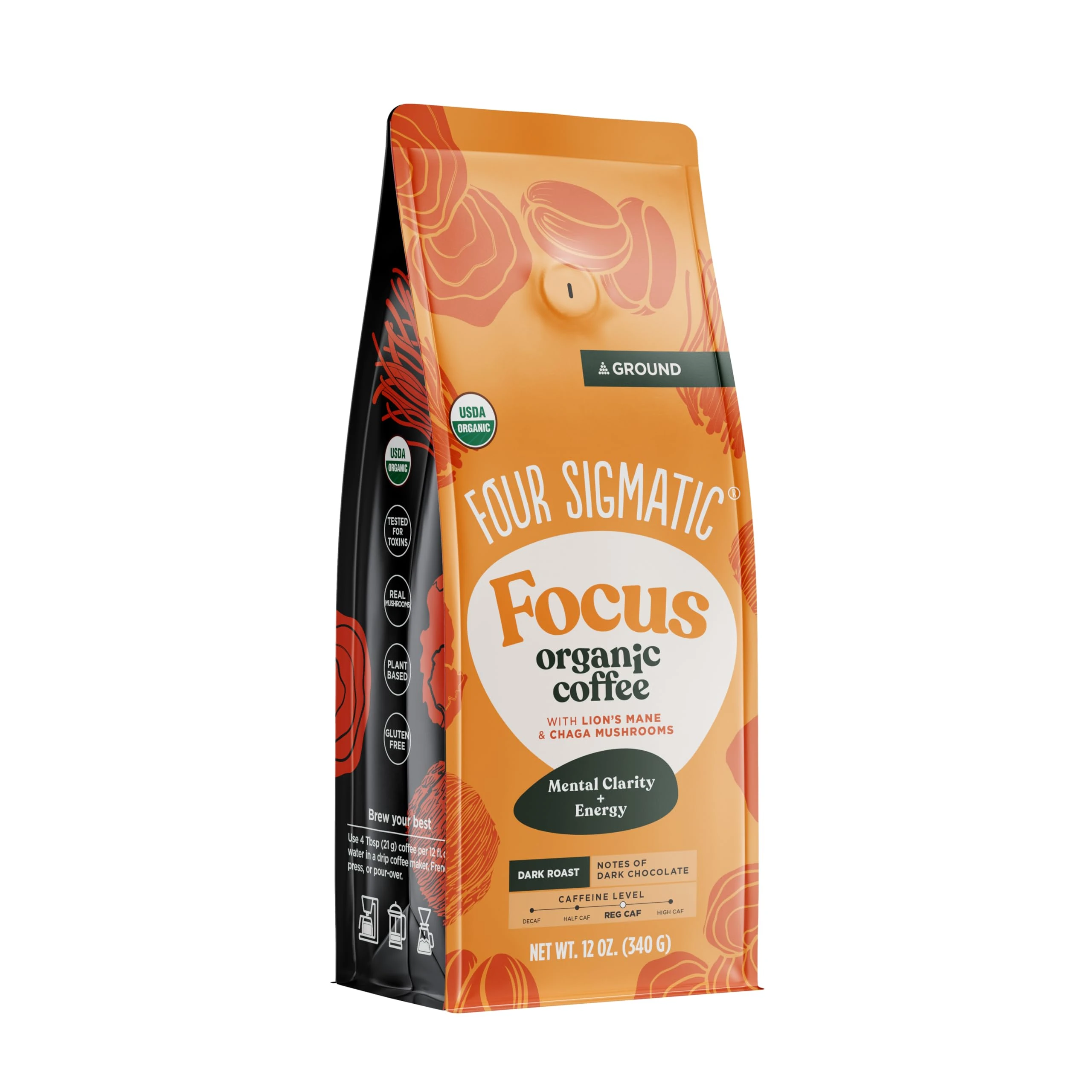 Four Sigmatic Mushroom Ground Coffee, Coffee with Lions Mane, Chaga, & Mushroom Powder