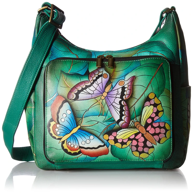 ANUSCHKA Anna Hand Painted Leather Women'S Organizer Hobo, Smw-Summer Wings