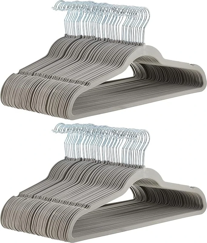 Amazon Basics Velvet Suit Hanger, 100-Pack, Grey - Image 1