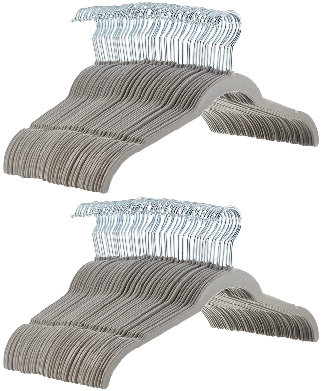 Amazon Basics Velvet Shirt/Dress Hangers Pack of 100, Grey