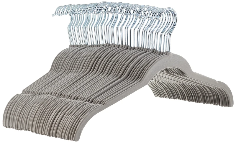 Amazon Basics Velvet Shirt/Dress Hangers Pack of 50, Grey - Image 1
