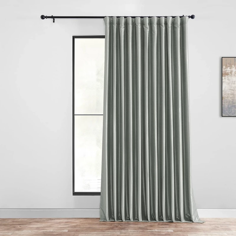 HPD Half Price Drapes Extra Wide Faux Silk Blackout Curtains 84 Inches Long for Bedroom & Living Room Vintage Textured Blackout Curtain (1 Panel), 100W x 84L, Silver