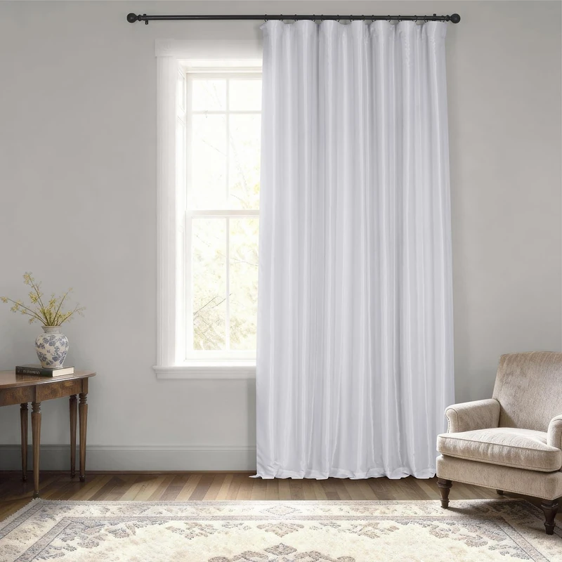 HPD Half Price Drapes Extra Wide Faux Silk Blackout Curtains 96 Inches Long for Bedroom & Living Room Vintage Textured Blackout Curtain (1 Panel), 100W x 96L, Ice