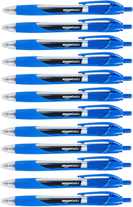 Amazon Basics Retractable Gel Ink Pens - Fine Point, Blue,12 Count (Pack of 1)