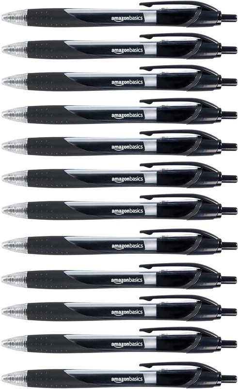 Amazon Basics Retractable Gel Ink Pens - Fine Point, Black, 12-Pack