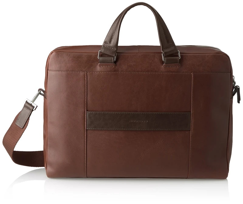 PIQUADRO Cary Briefcase 2 Handles Leather for PC 15.6 Inches, dark brown (di moro), 10x29.5x42 cm (W x H x L), Storage Bag Organizer