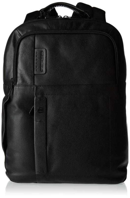 Piquadro Pulse Leather Backpack with Two Compartments, Black, 15.6, Backpack