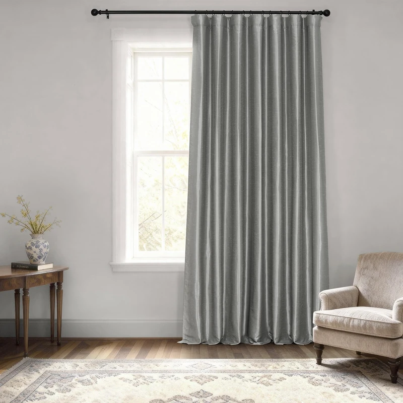 HPD Half Price Drapes Extra Wide Faux Silk Blackout Curtains 96 Inches Long for Bedroom & Living Room Vintage Textured Blackout Curtain (1 Panel), 100W x 96L, Storm Grey